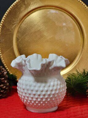Vintage Fenton Hobnail Milk Glass Rose Bowl or Vase
